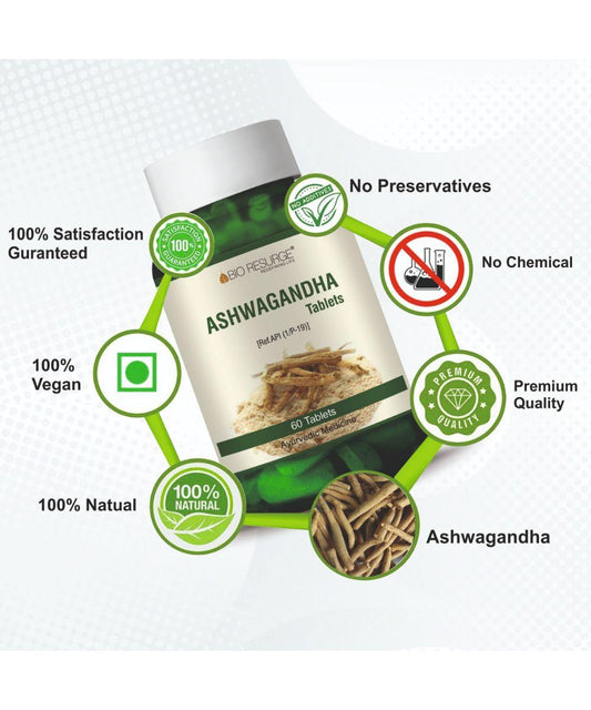 Bio Resurge Ashwagandha & Safed Musli REDUCE STRESS AND INCREASE SPERM COUNT Tablet -750 mg (120 Tablets): MRP(Inclusive of all taxes):Rs.560/- Net Weight 90gm/
