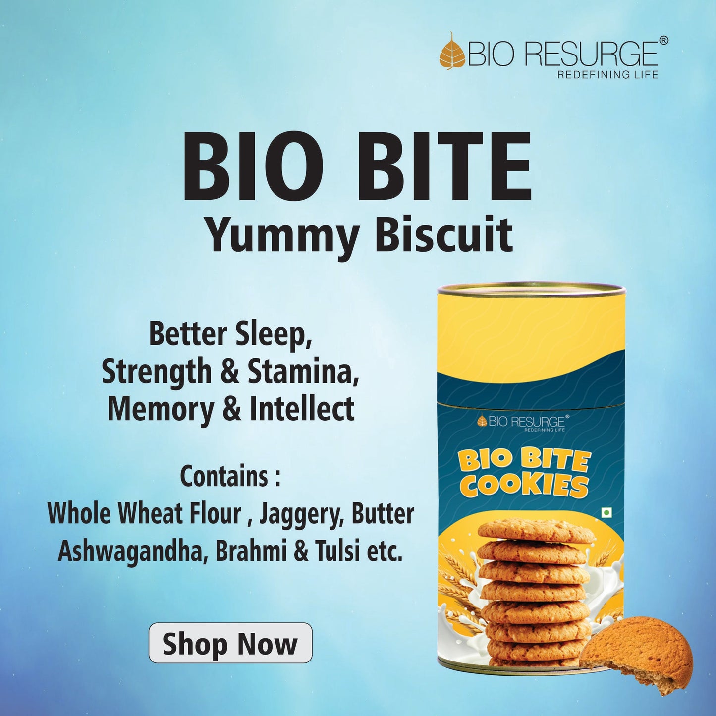 Bio Resurge Healthy Biscuits meeting your Nutritional Requirements : One piece MRP (Inclusive of all taxes):Rs.280/- Net Weight 200gm