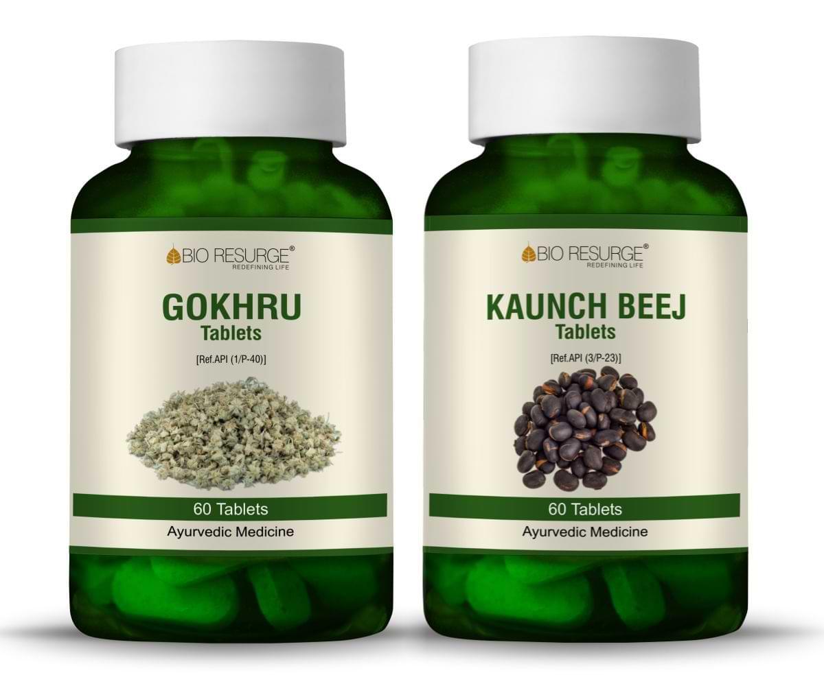 Bio Resurge Gokhru  & Kaunch Beej Tablet ENRICH IN PROTEIN AND REDUCE FATIGUE - 750 mg (120 Tablets): One piece MRP (Inclusive of all taxes):Rs.560/- Net Weight 90gm