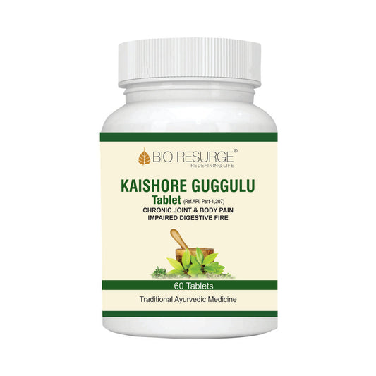 KAISHORE GUGGULU Tablet for CHRONIC JOINT & BODY PAIN IMPAIRED DIGESTIVE FIRE: One Bottle MRP (Inclusive of all taxes):Rs.390/- Net Weight 30gm/